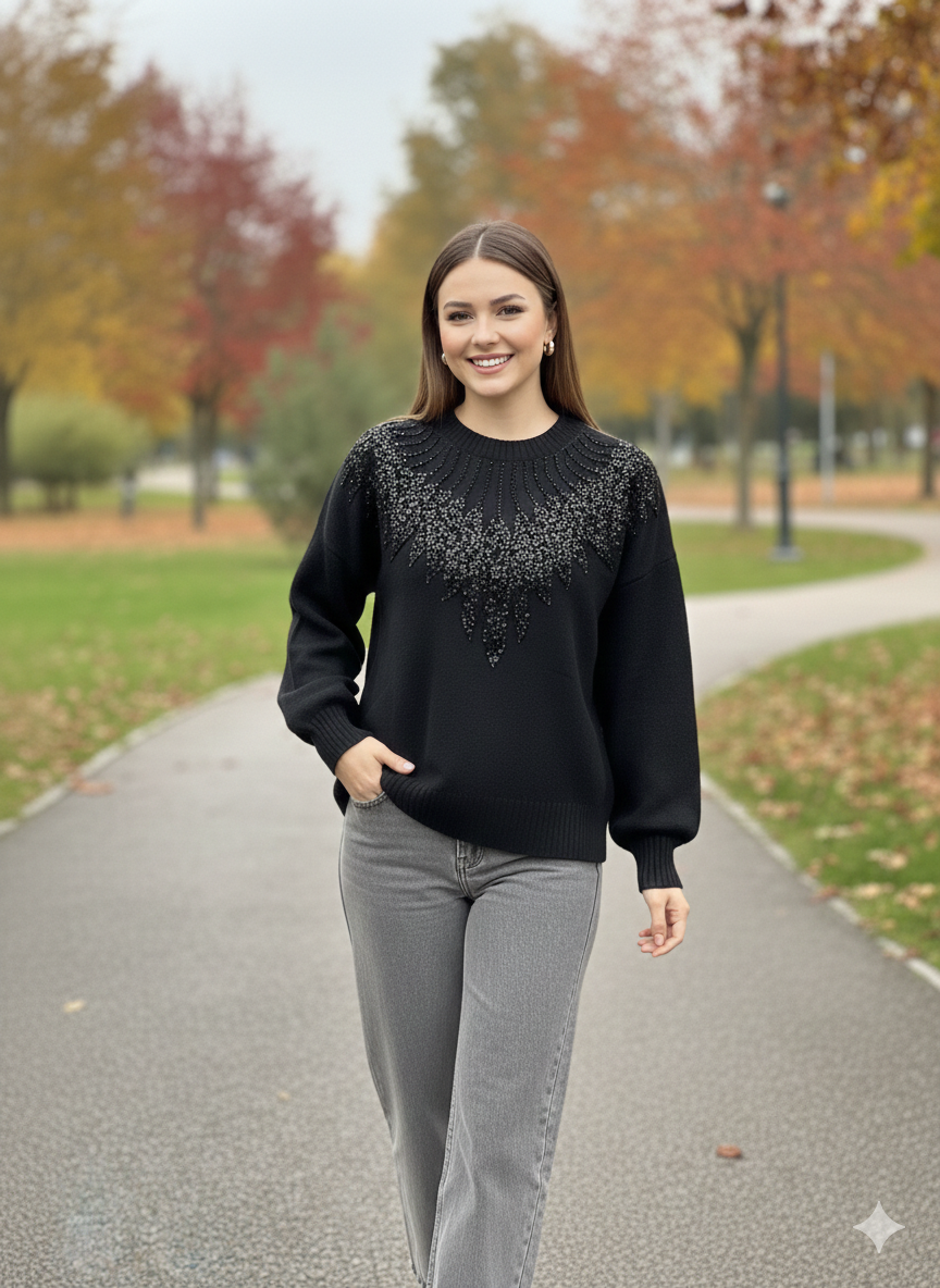 Black Rhinestones Top