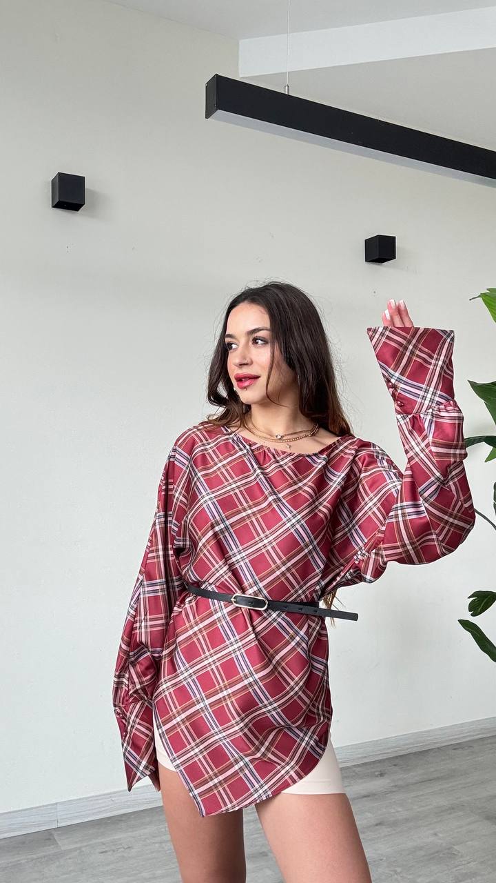 Stylish Plaid Burgundy Top