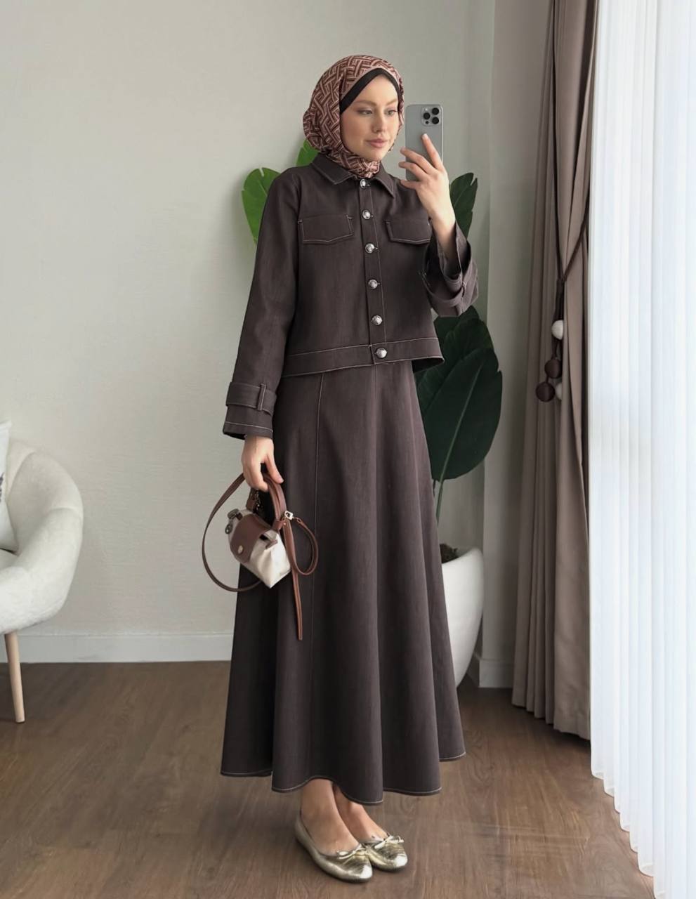 Brown Jeans Dress Set
