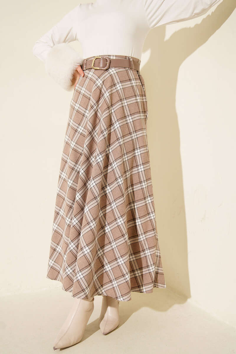Beige Plaid Skirt