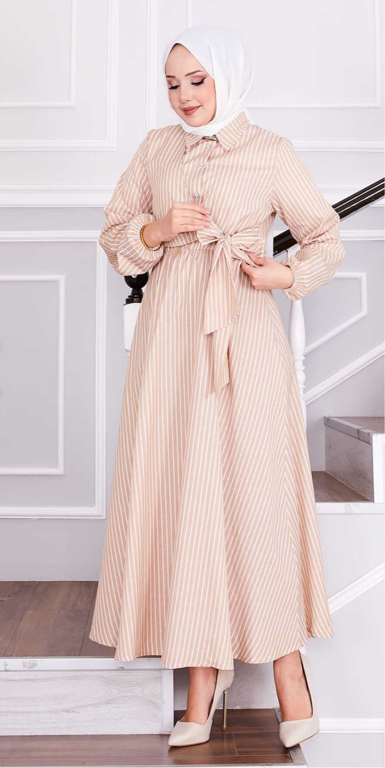 Sophia Beige Lines Dress