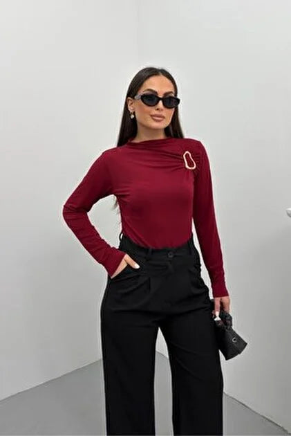 Burgundy Gold Brooch Top