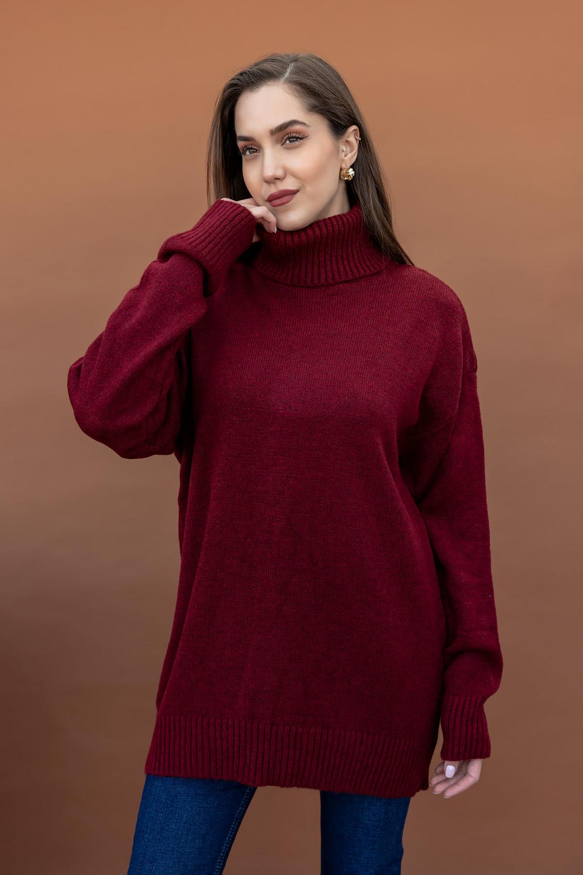 Burgundy Wool Turtleneck Top
