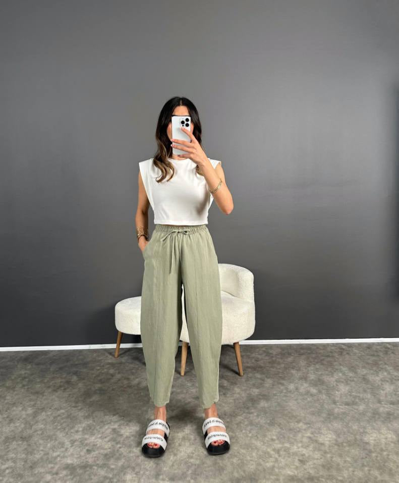 Olive Linen Shalwar Pants