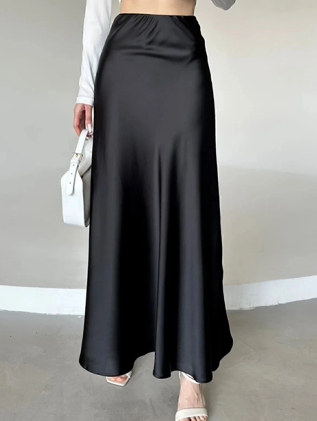 Black Silk Satin Skirt