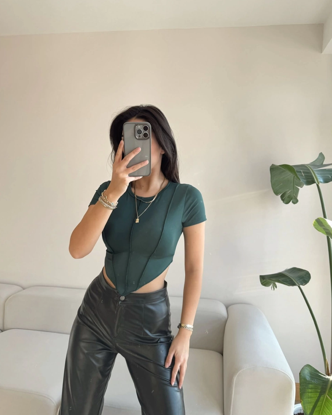 Asymmetrical Stitching Detailed Sandy Crop