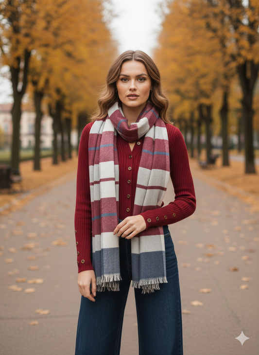 Navy Burgundy Scarf