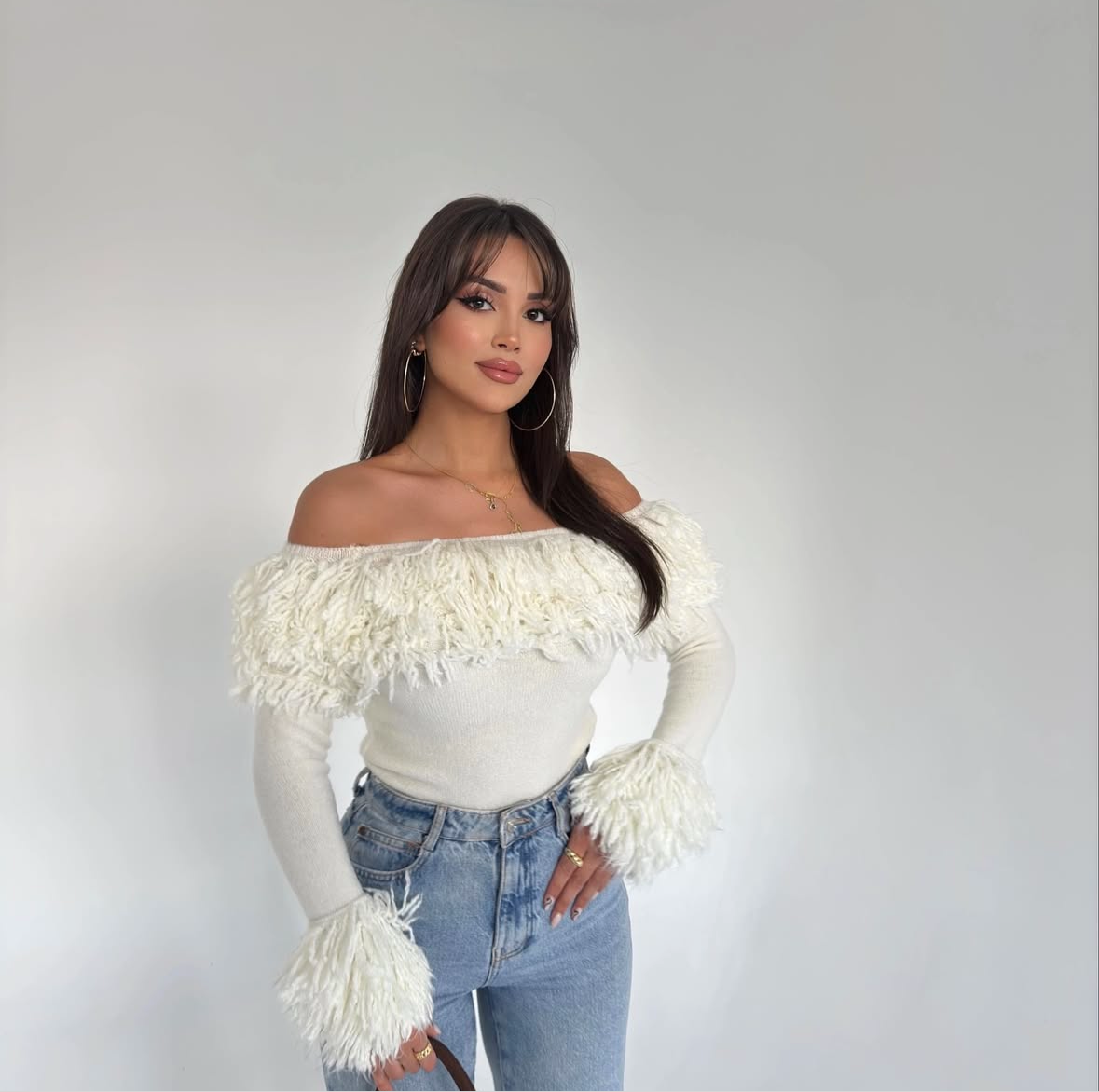 White Curls Off Shoulder Top