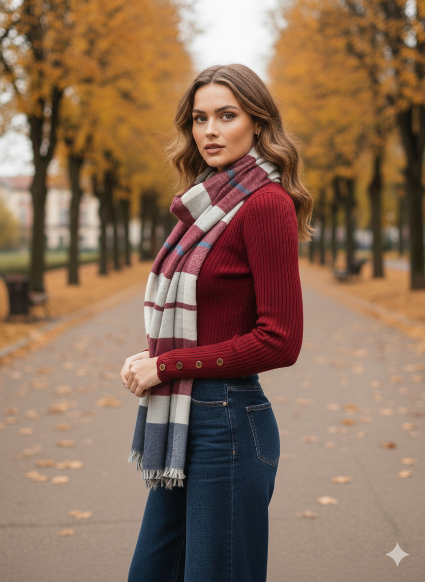 Navy Burgundy Scarf
