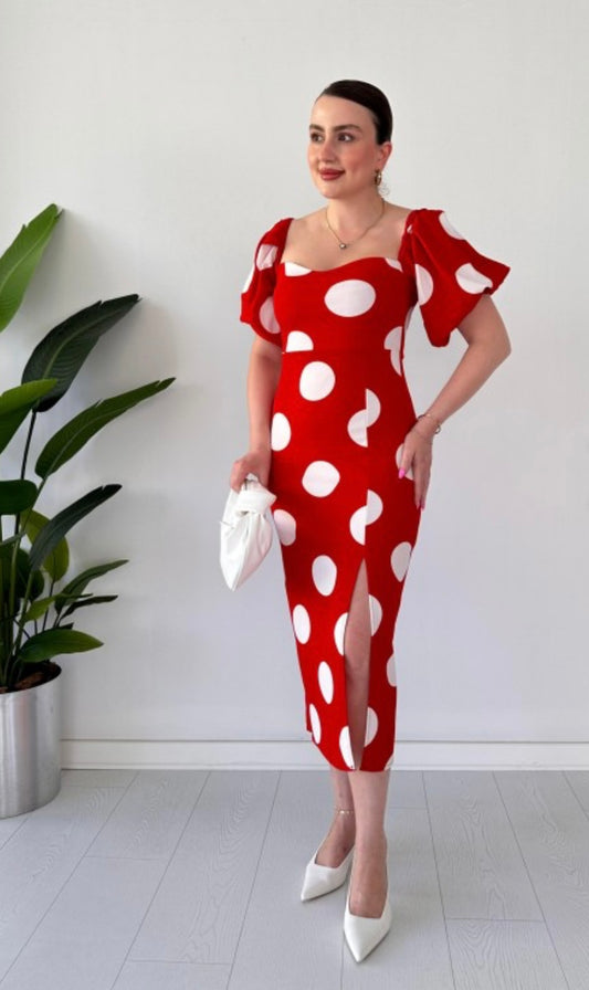 Classy Red Dotted Dress