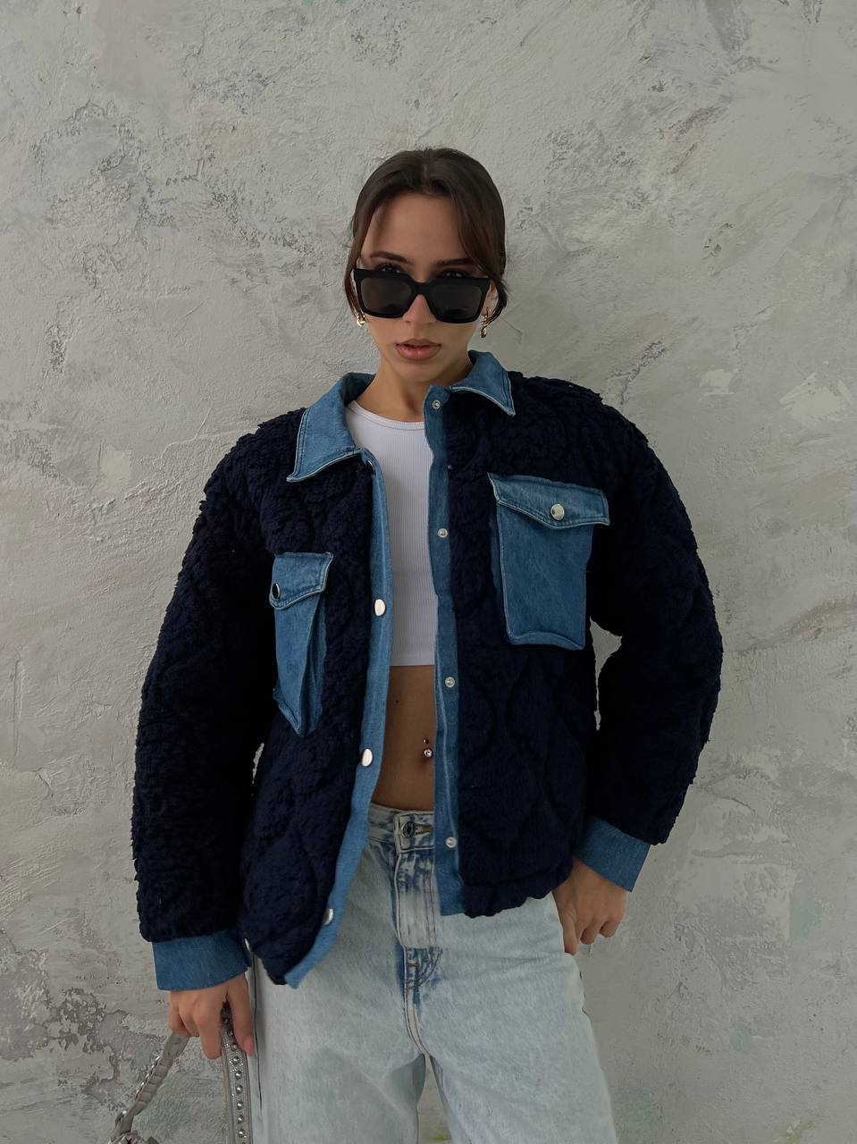 Navy Fur Jeans Jacket