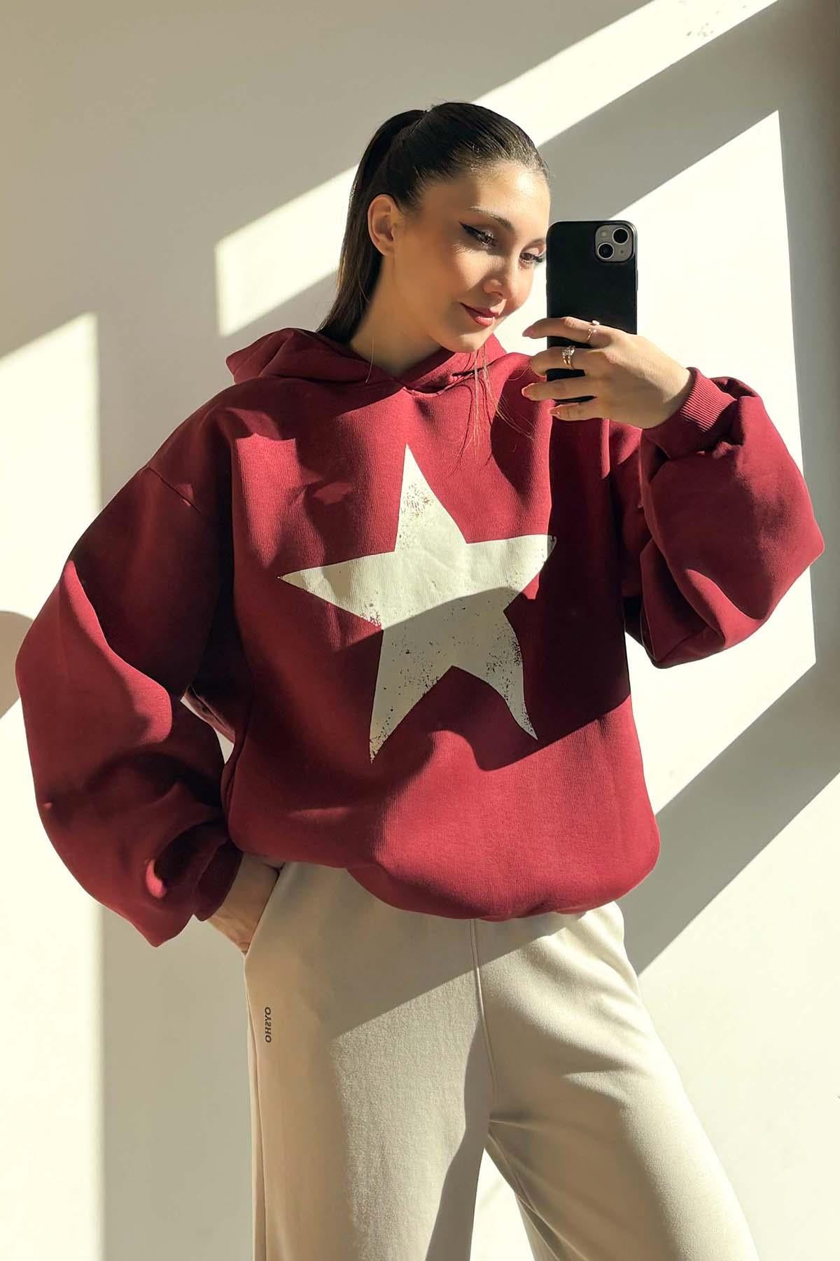 Burgundy Star Hoodie