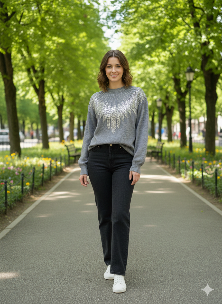 Grey Rhinestones Top