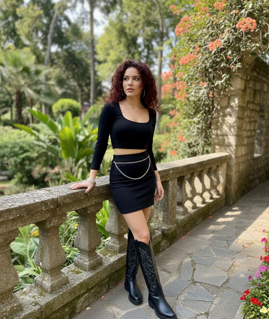 Black Skirt-Crop Set