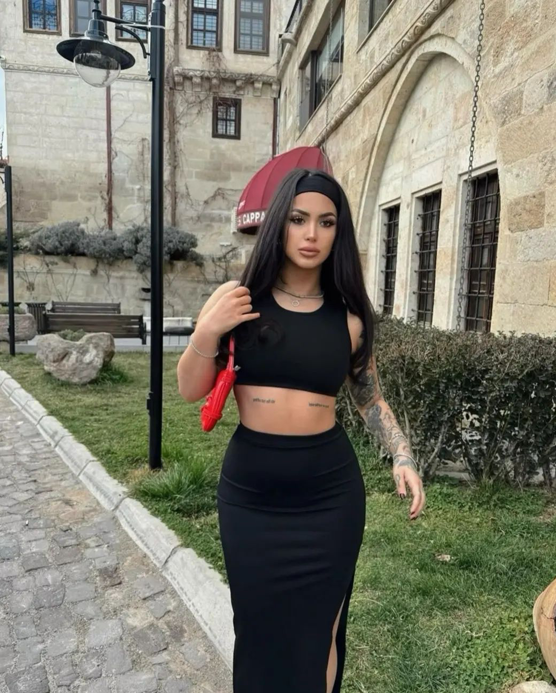 Sandy Double Slit Skirt Set Black