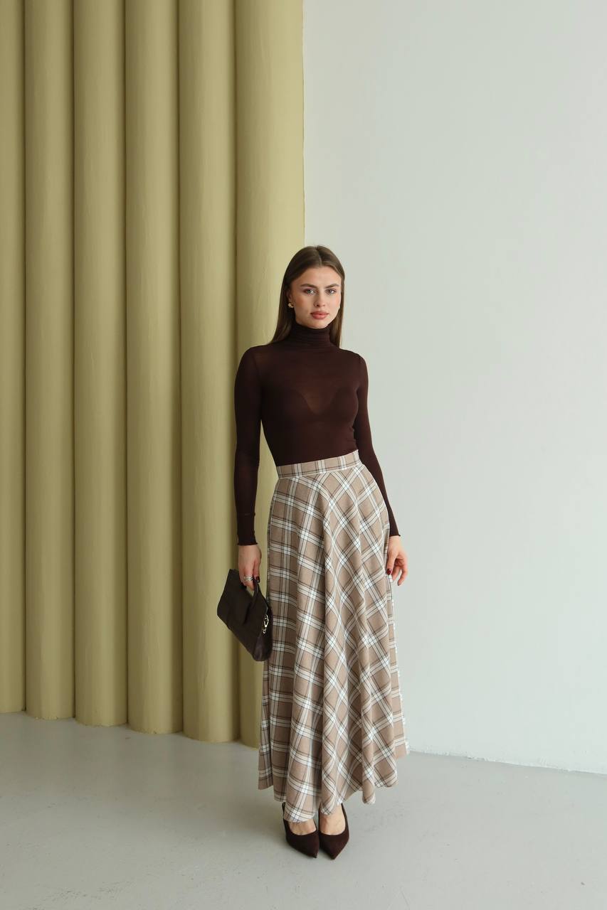 Beige Plaid Skirt