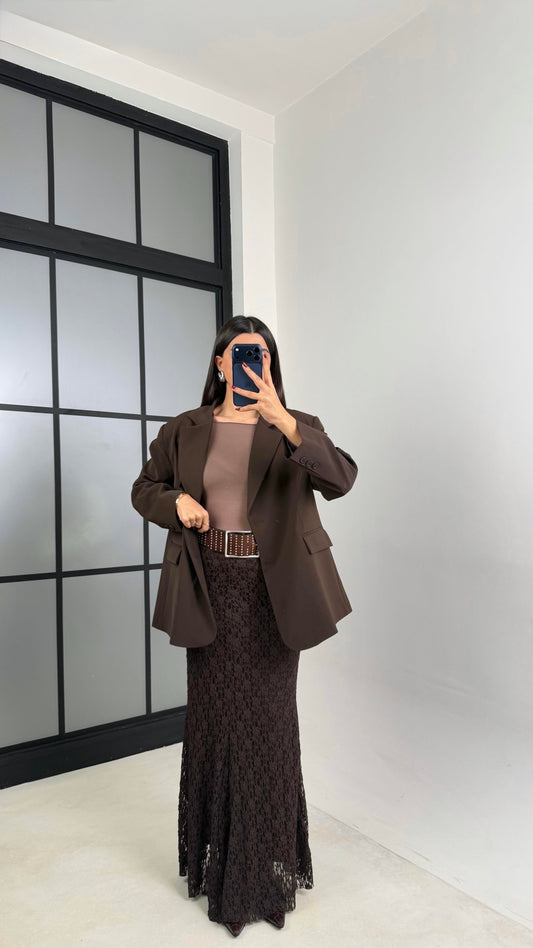 Brown Dentelle Skirt