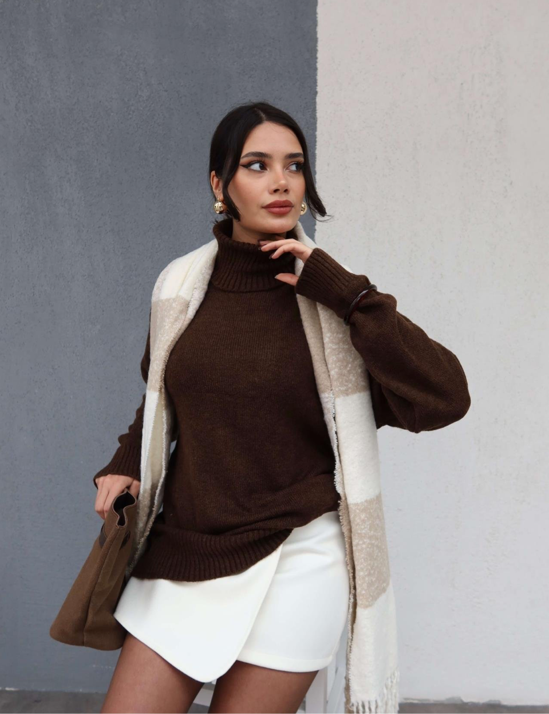 Brown Wool Turtleneck Top