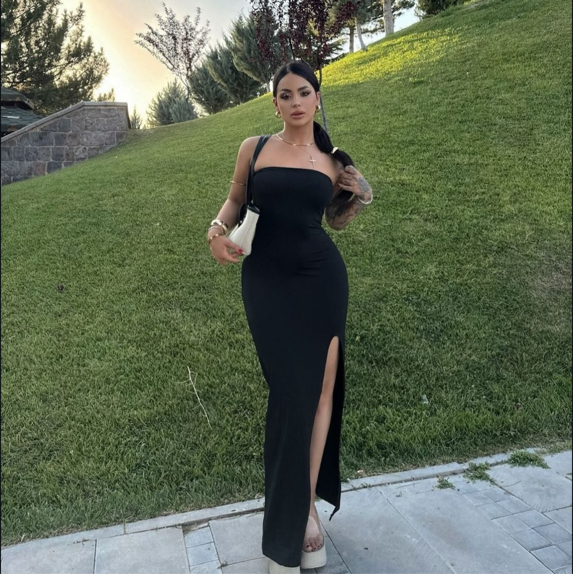 Strapless Slit Dress Black