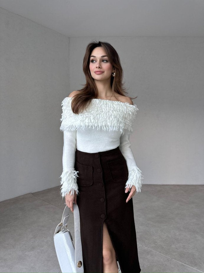 White Curls Off Shoulder Top
