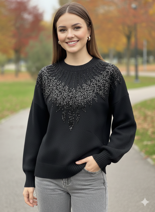 Black Rhinestones Top