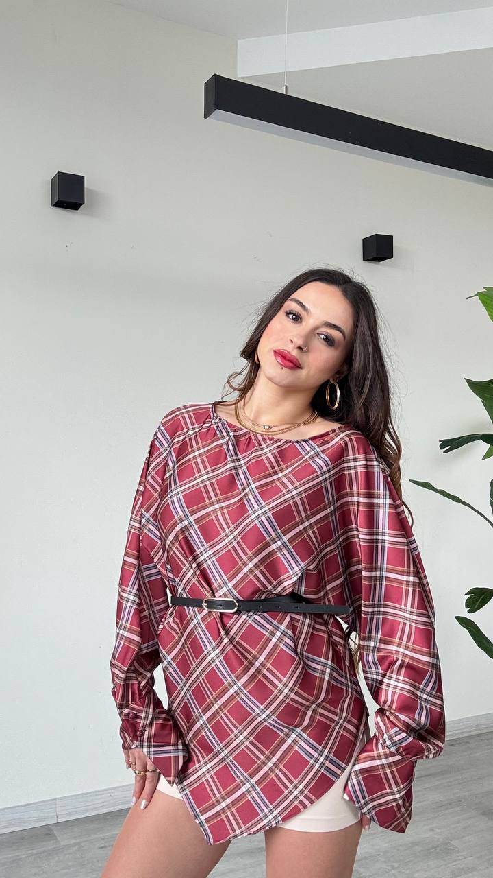 Stylish Plaid Burgundy Top