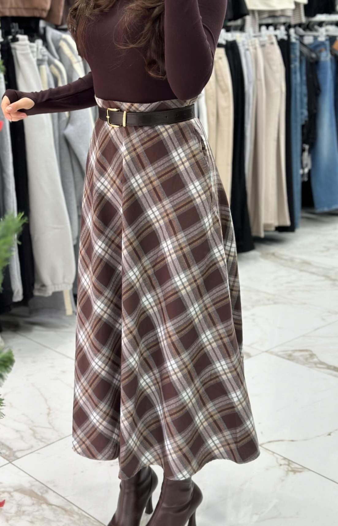 Mocha Plaid Skirt