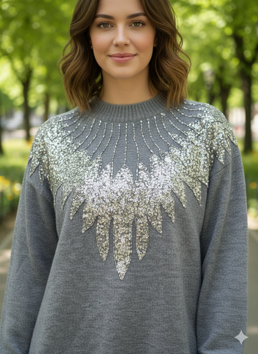 Grey Rhinestones Top