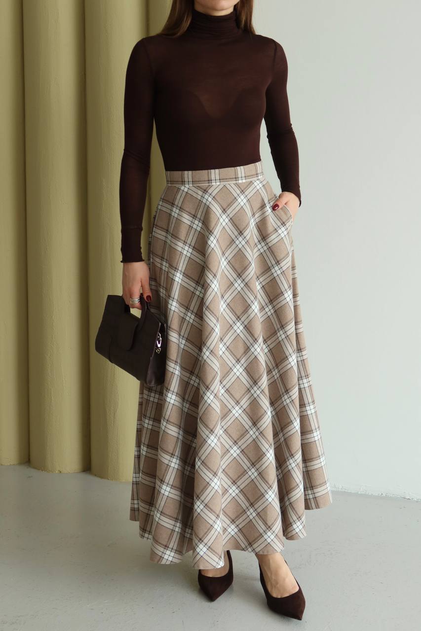 Beige Plaid Skirt