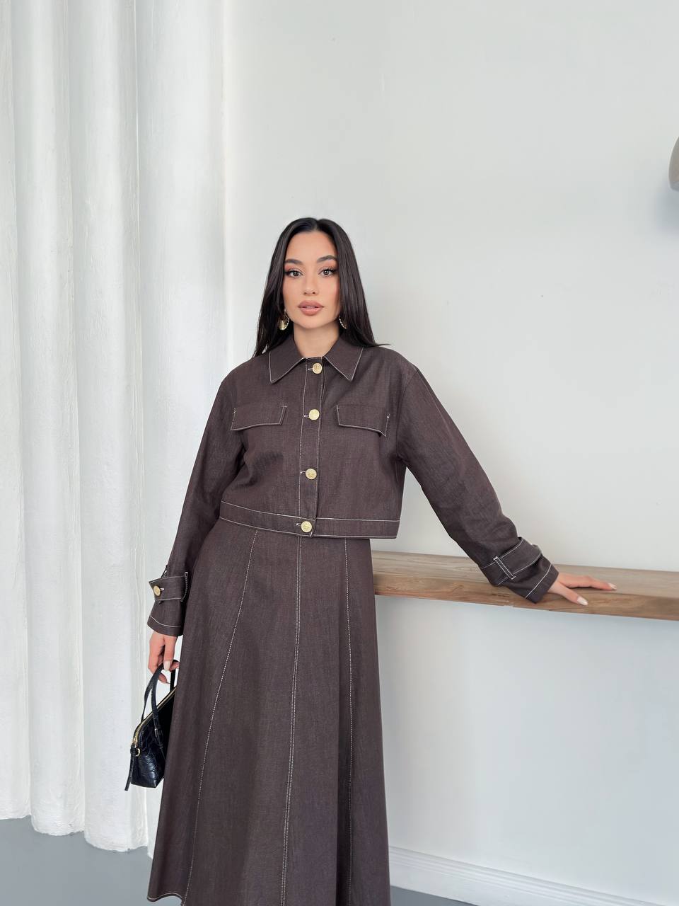 Brown Jeans Dress Set