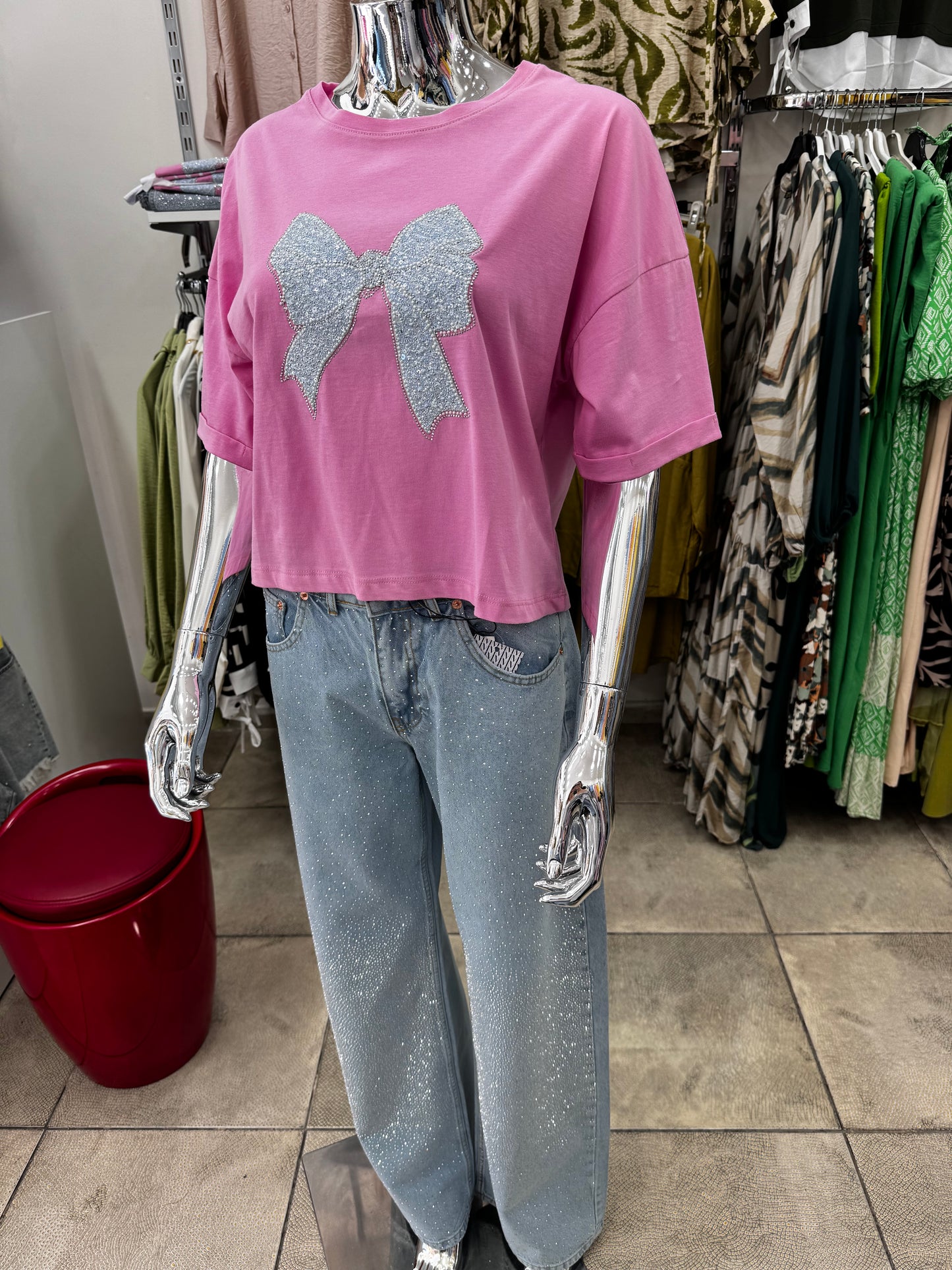 Pink sparkling Ribbon Top