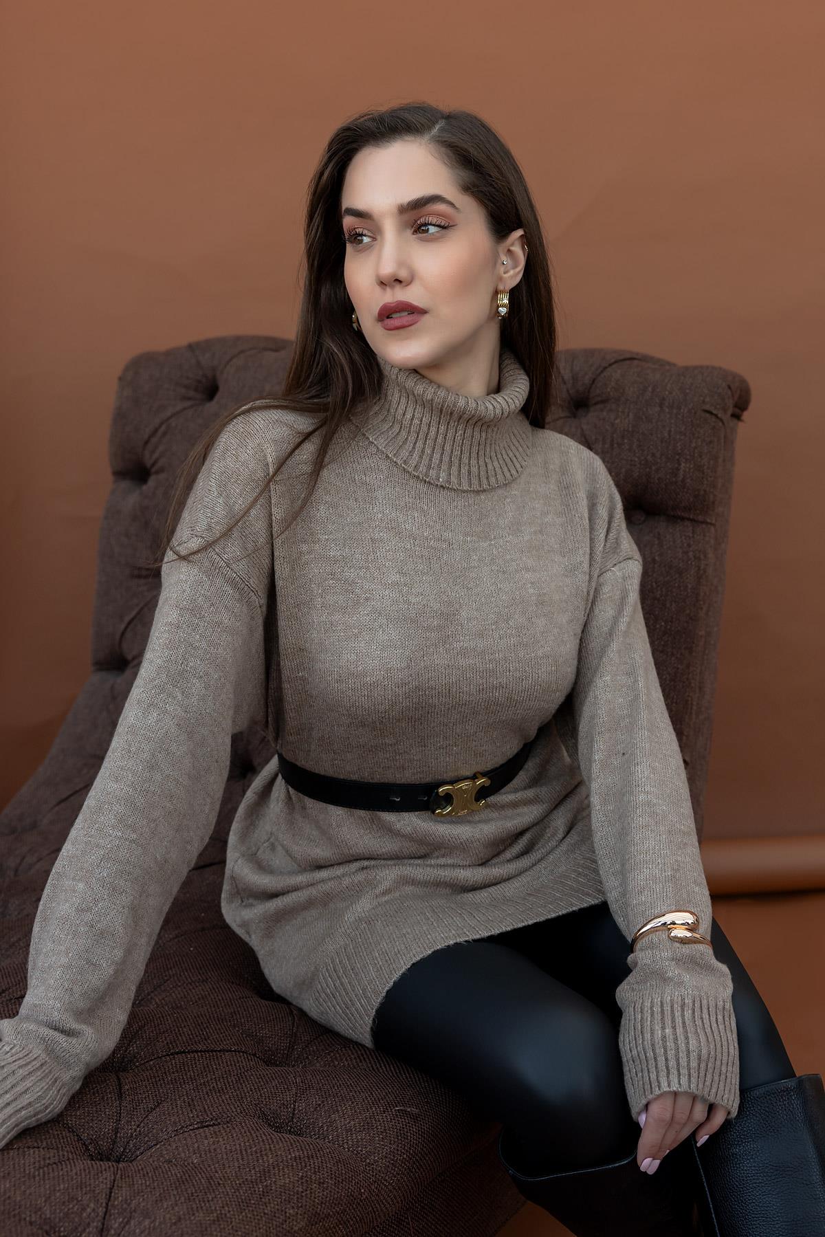 Beige Wool turtleneck Top