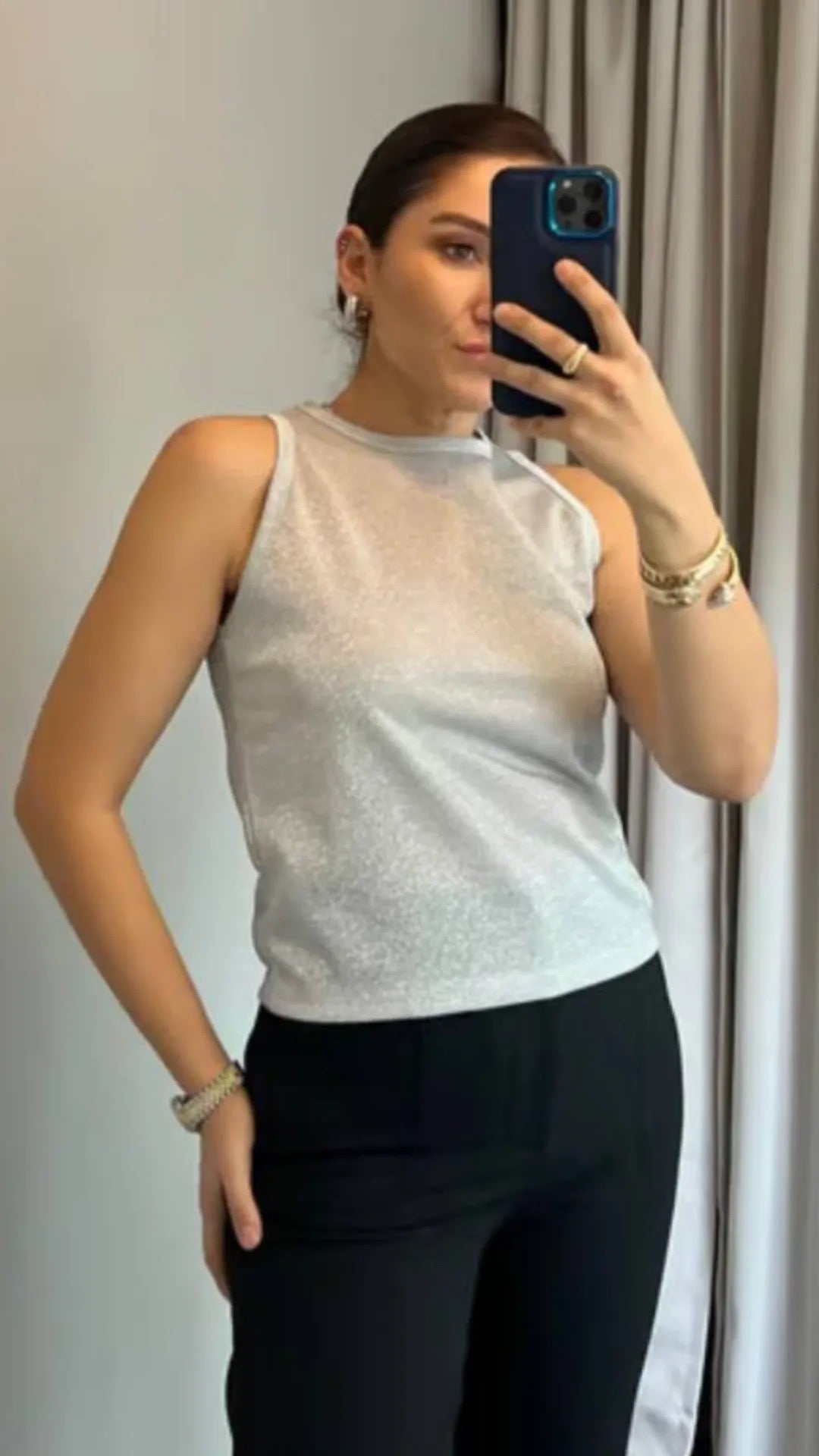 Silver glitter top