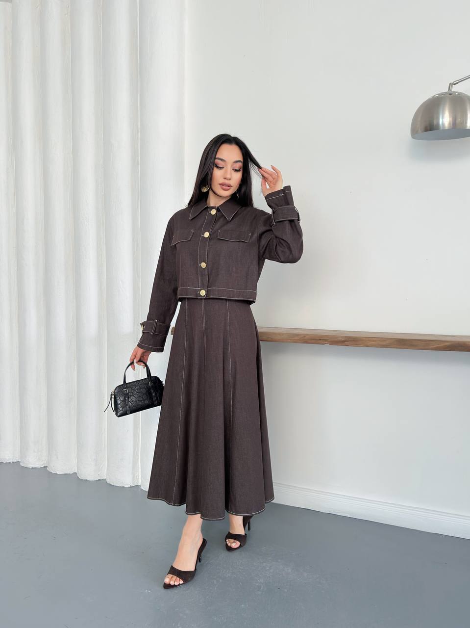 Brown Jeans Dress Set