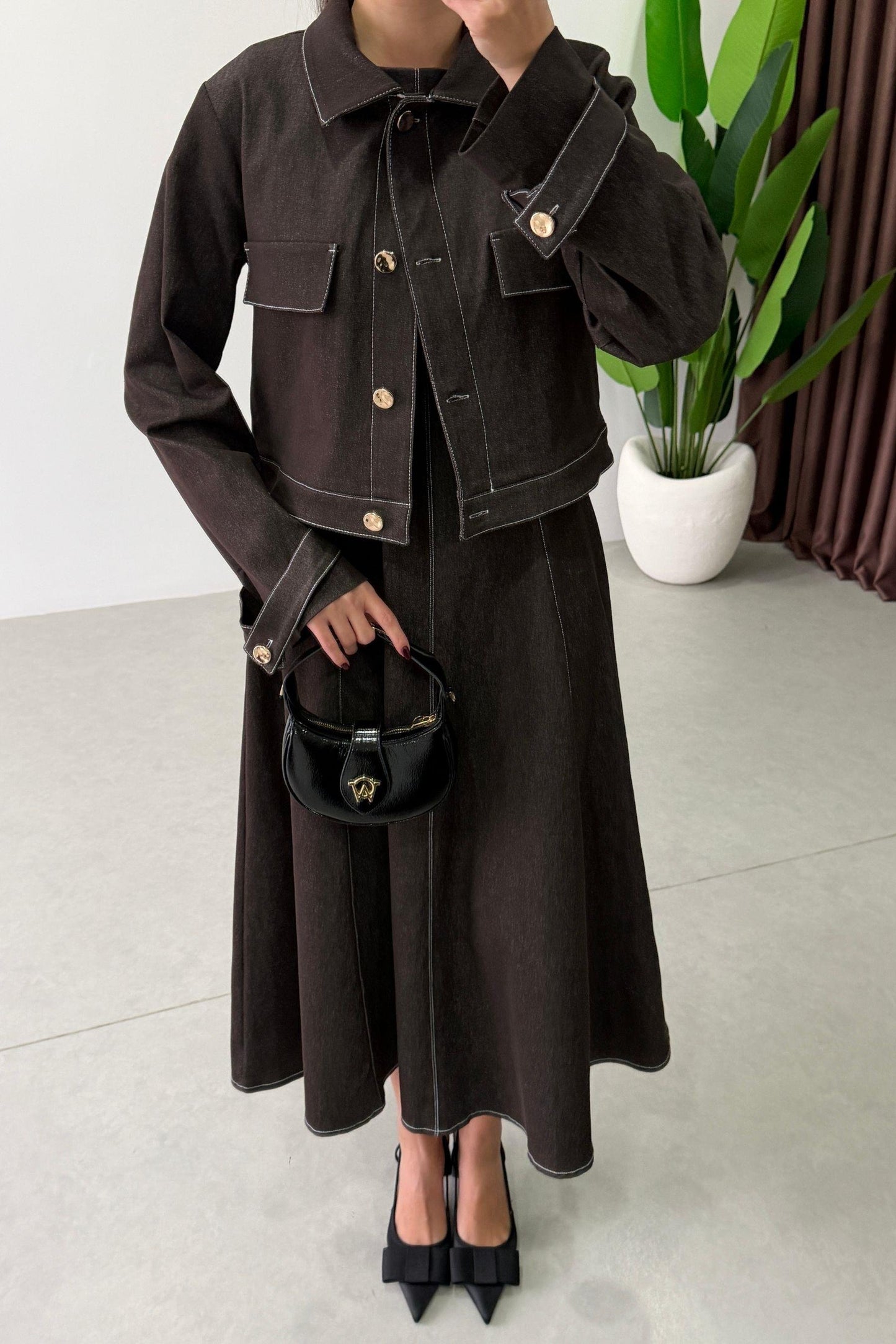 Brown Jeans Dress Set