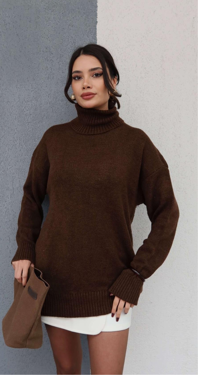 Brown Wool Turtleneck Top