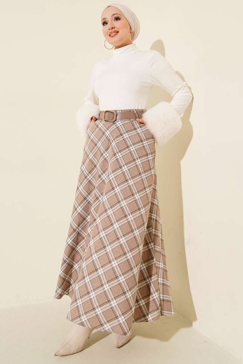 Beige Plaid Skirt