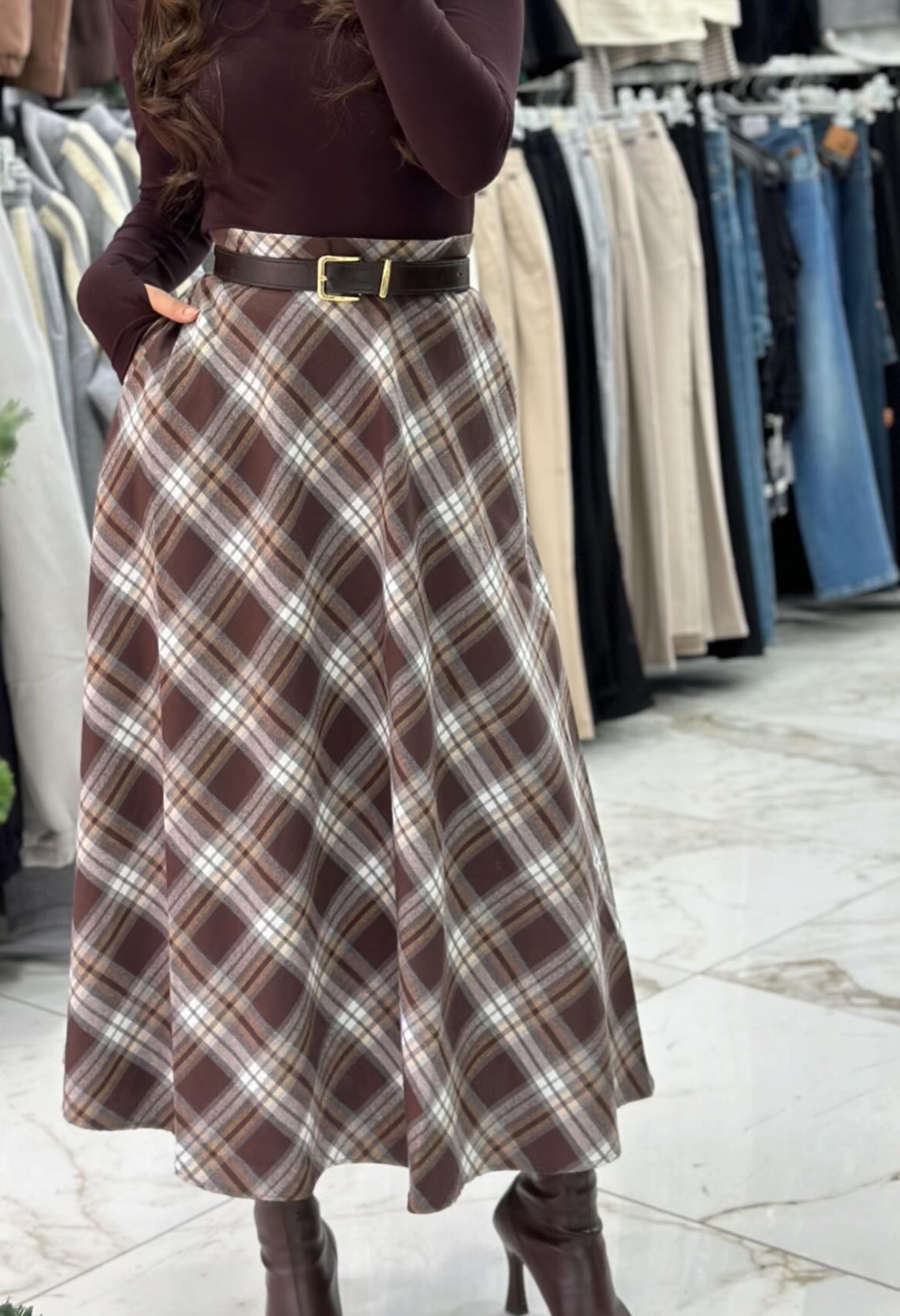 Mocha Plaid Skirt