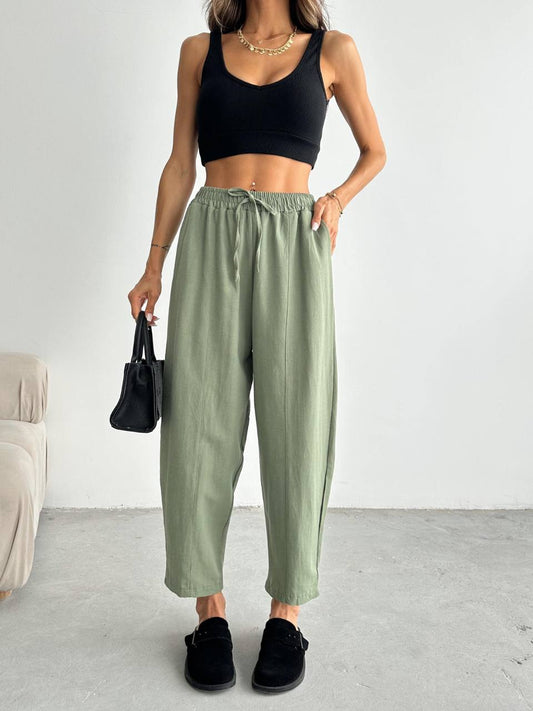 Olive Linen Shalwar Pants