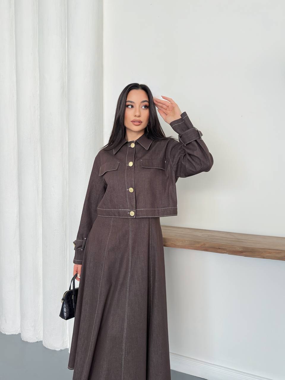 Brown Jeans Dress Set