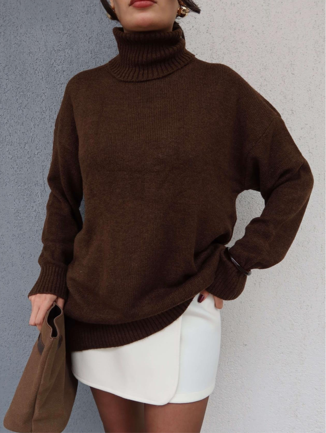 Brown Wool Turtleneck Top