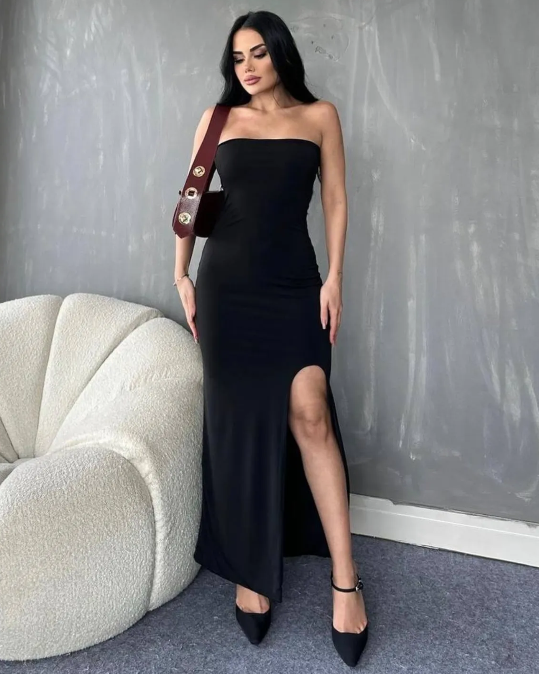 Strapless Slit Dress Black