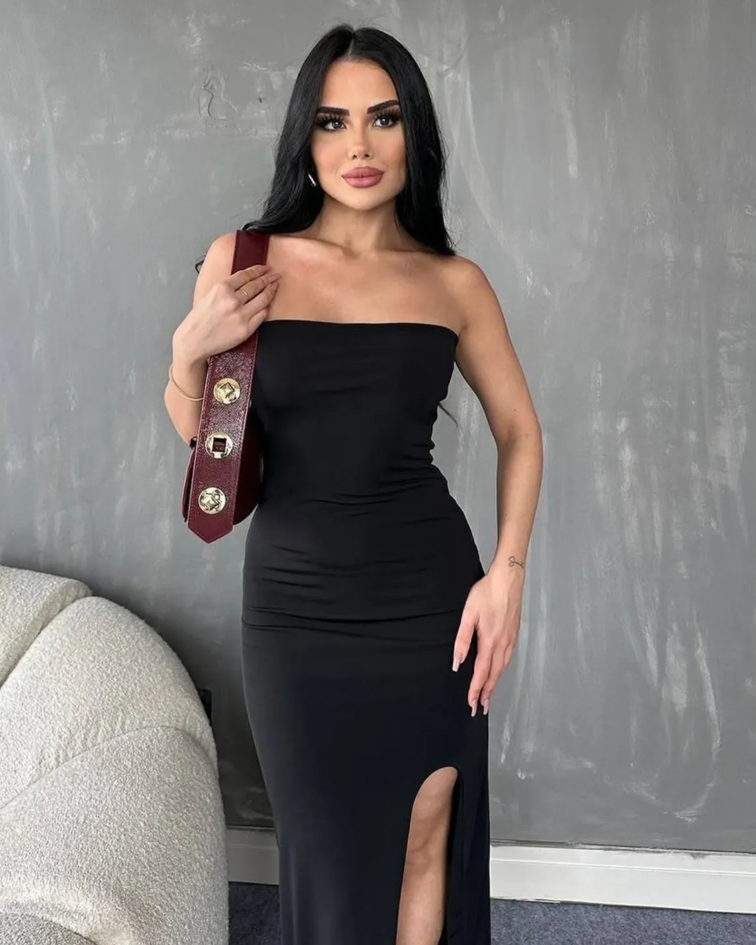 Strapless Slit Dress Black